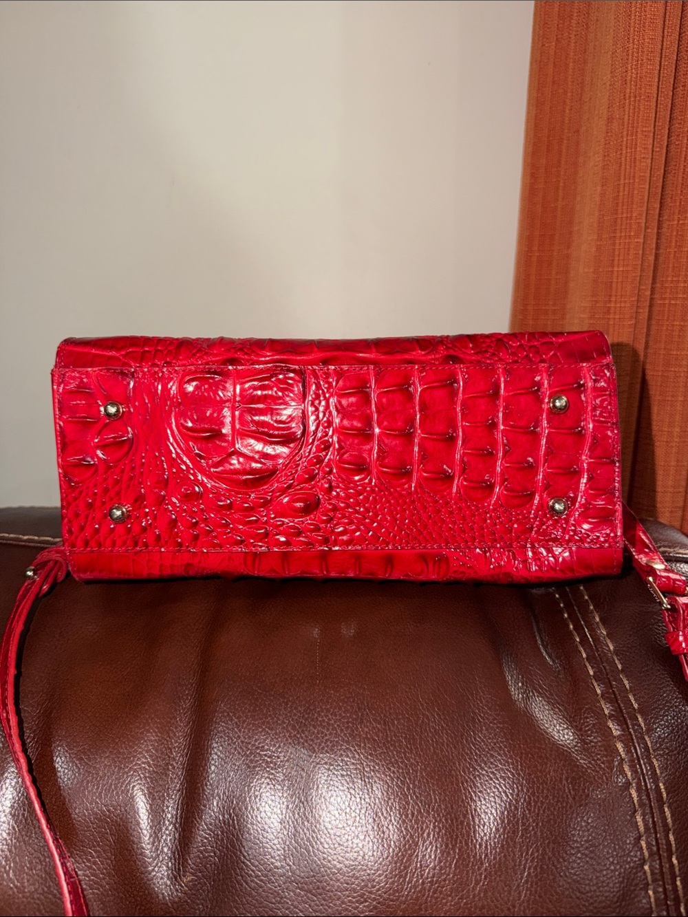‼️Brahmin Anywhere Convertible Embossed Red Leather Satchel Crossbody Bag - Picture 14 of 15